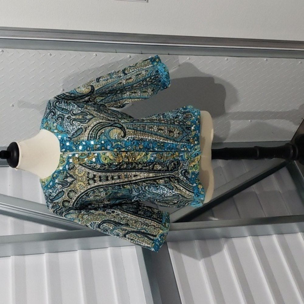 Choices Women's Beaded Jacket Blouse Multi Color Floral Artsy Cotton size 1X